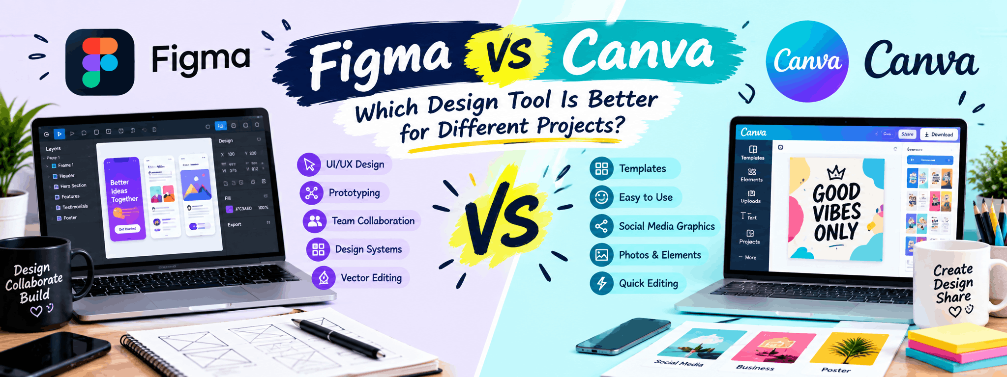 Comparison of Figma and Canva design tool interfaces side by side