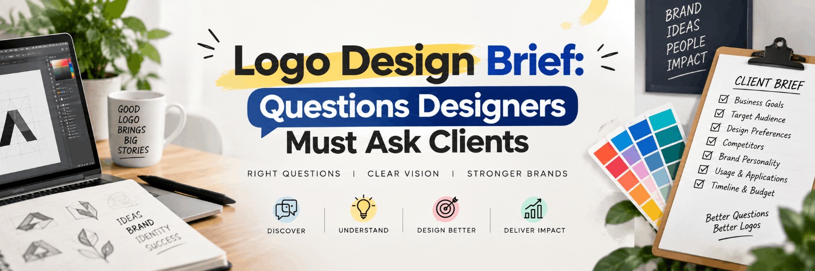 Designer discussing a logo design brief questionnaire with a client